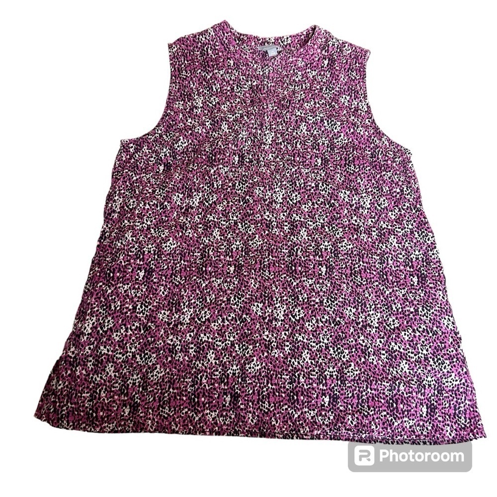 Sears Pink Animal Print Sleeveless Cotton Top Size Large Summer Casual